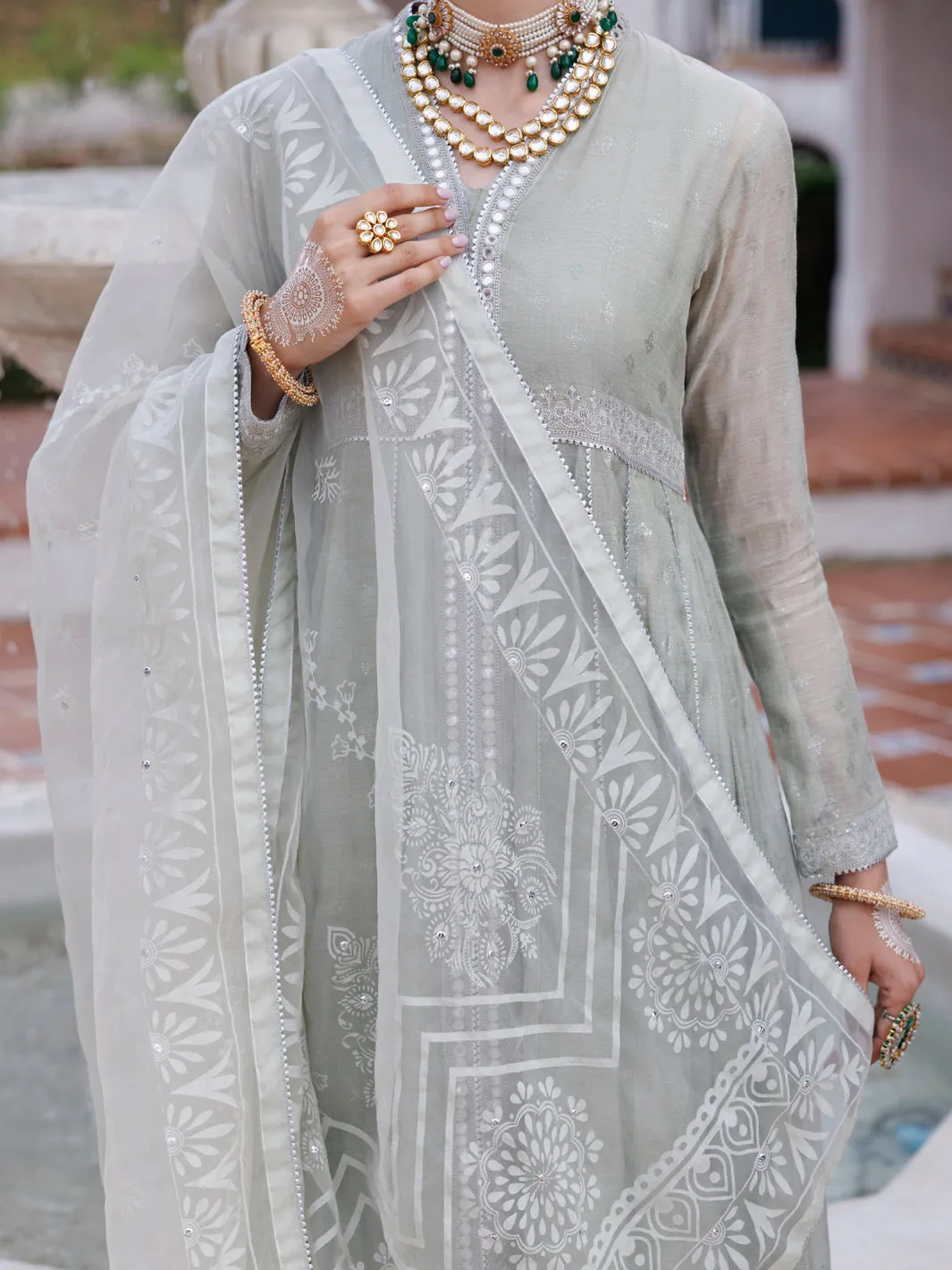 PISTACHIO GREEN MESURI NET 3PC STITCHED | AL-3PS-LS-490/AM-3012B sold by Junaid Jamshed product image thumbnail 3