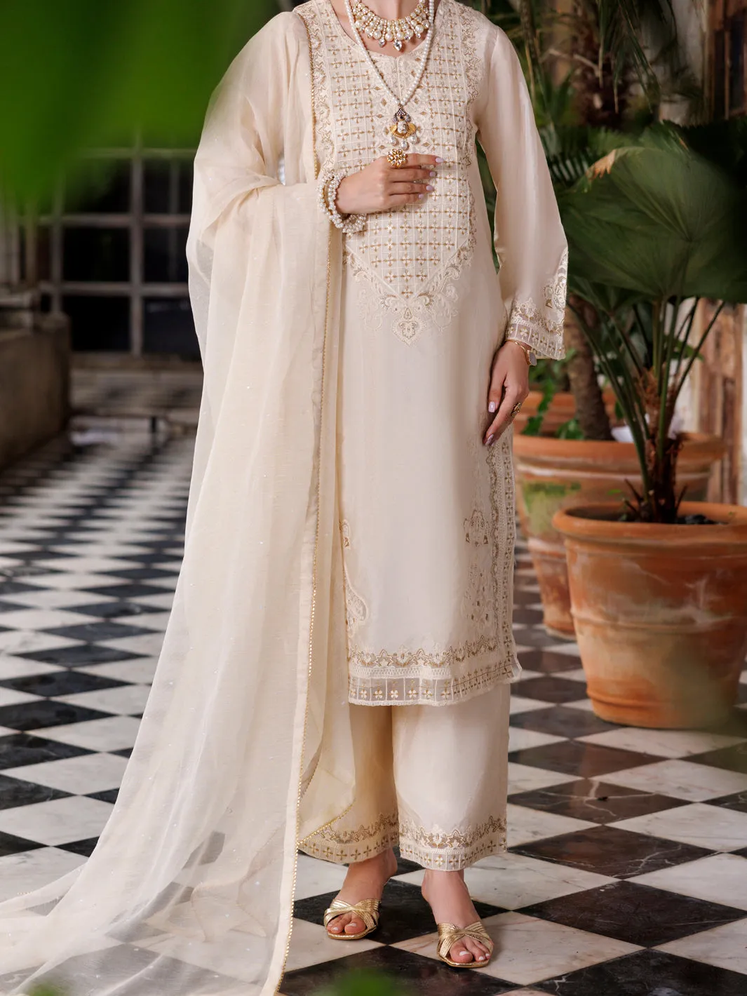 OFF WHITE RAW SILK 3PC STITCHED | AL-3PS-LS-504/AM-3148A sold by Junaid Jamshed