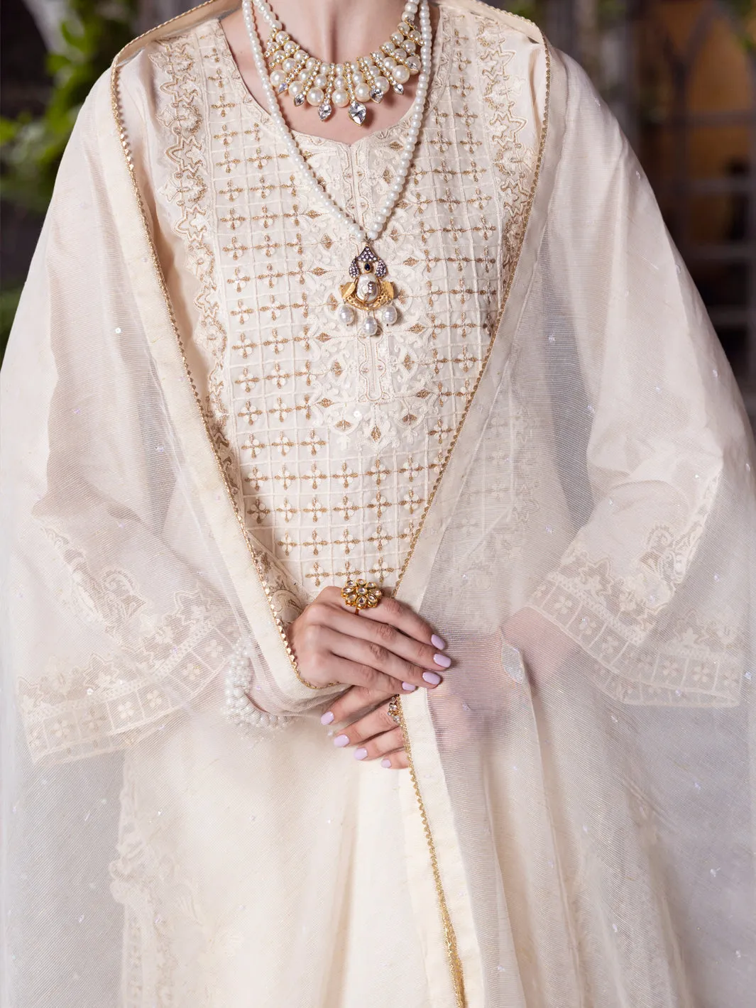 OFF WHITE RAW SILK 3PC STITCHED | AL-3PS-LS-504/AM-3148A sold by Junaid Jamshed product image thumbnail 5