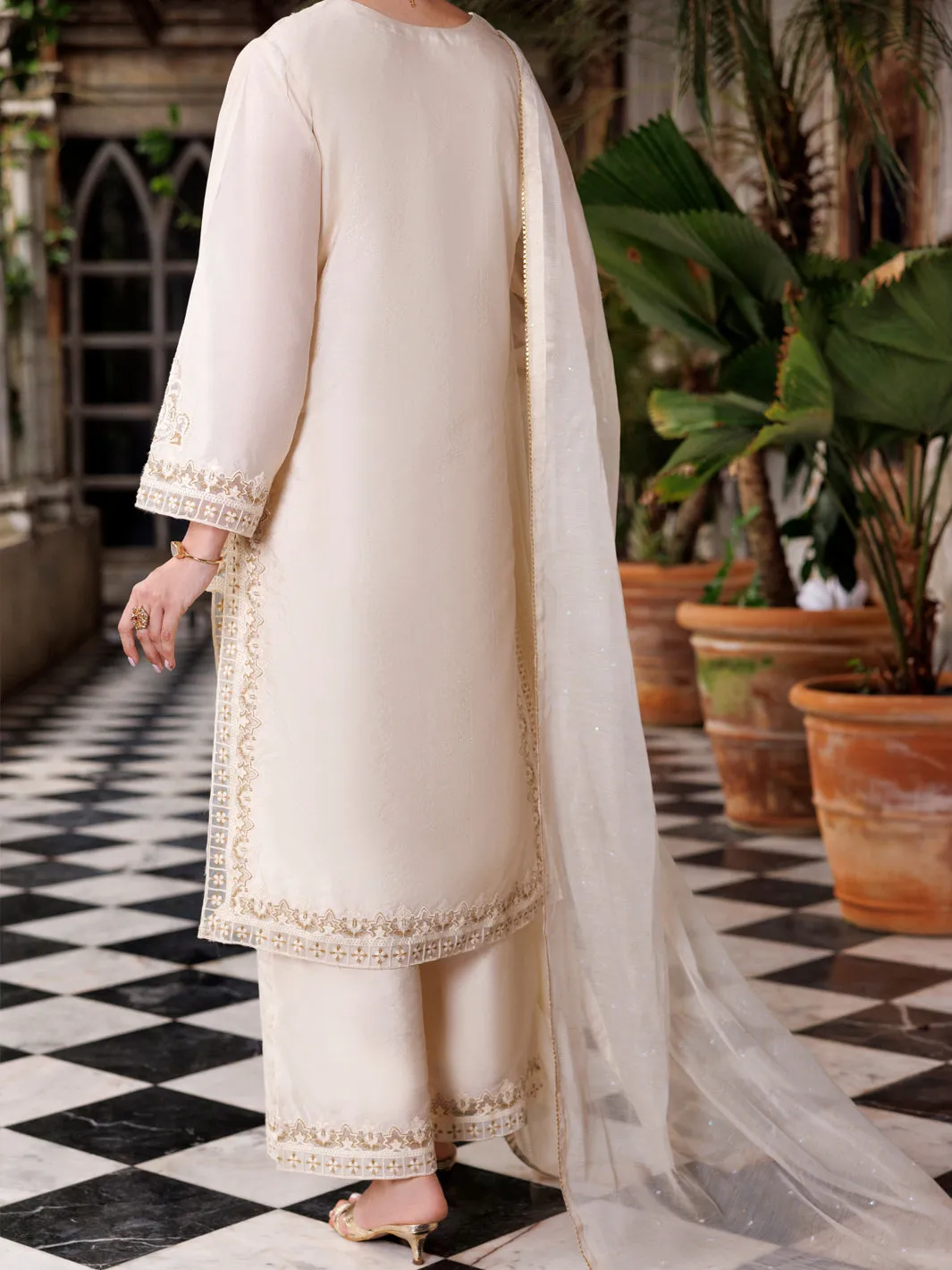 OFF WHITE RAW SILK 3PC STITCHED | AL-3PS-LS-504/AM-3148A sold by Junaid Jamshed product image thumbnail 2