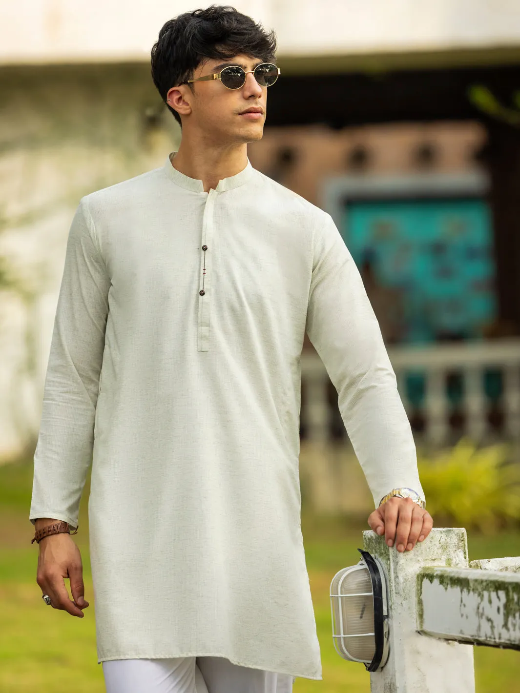 CREAM BLENDED KURTA | AL-K-1220/AM-6194D sold by Junaid Jamshed product image thumbnail 2