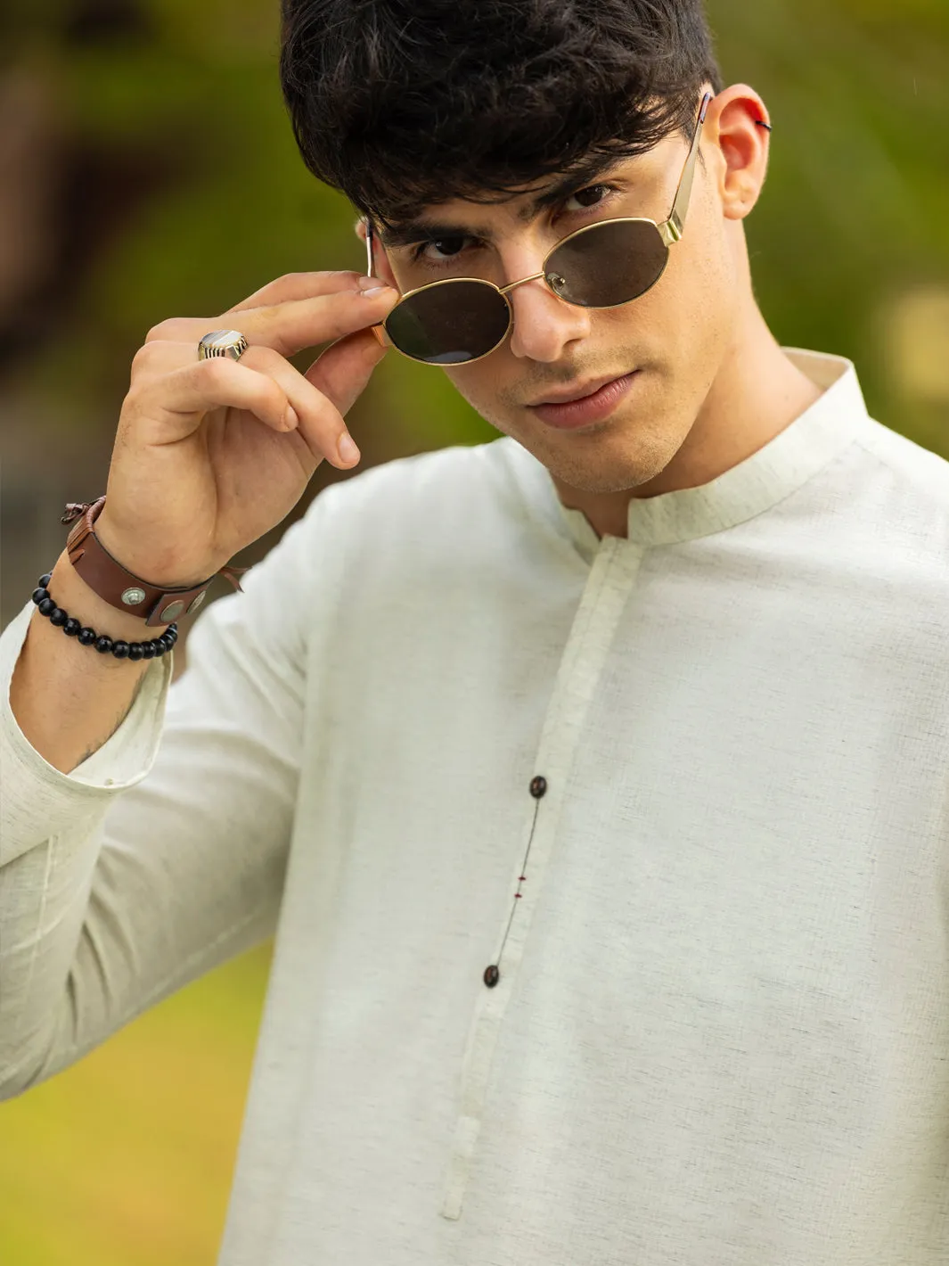 CREAM BLENDED KURTA | AL-K-1220/AM-6194D sold by Junaid Jamshed product image thumbnail 5