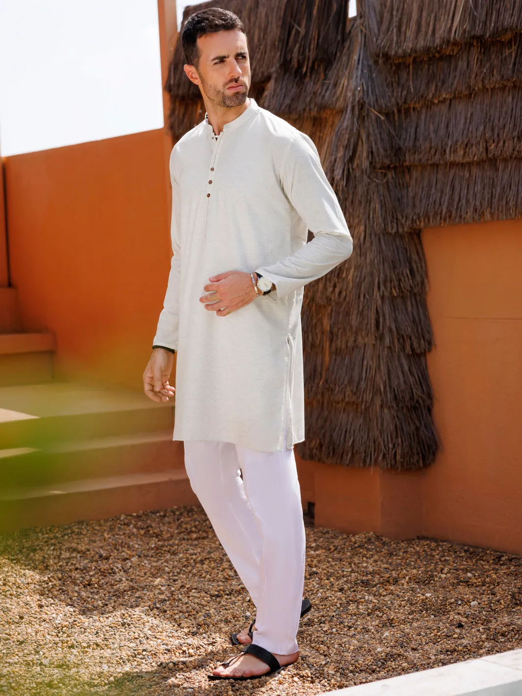 CREAM BLENDED KURTA | AL-K-1223/AM-6194D sold by Junaid Jamshed