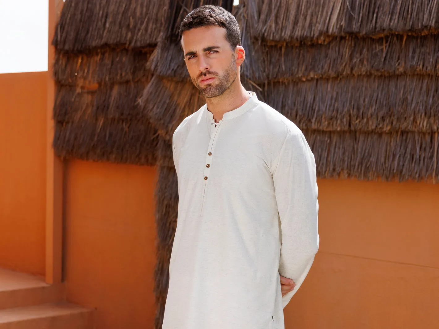 CREAM BLENDED KURTA | AL-K-1223/AM-6194D sold by Junaid Jamshed product image thumbnail 5