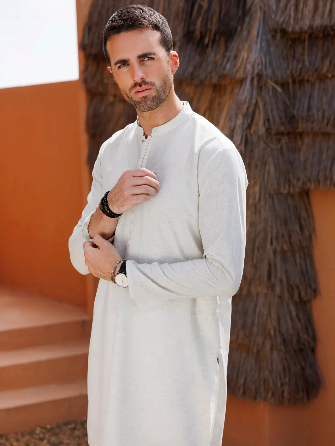 CREAM BLENDED KURTA | AL-K-1223/AM-6194D sold by Junaid Jamshed product image thumbnail 2