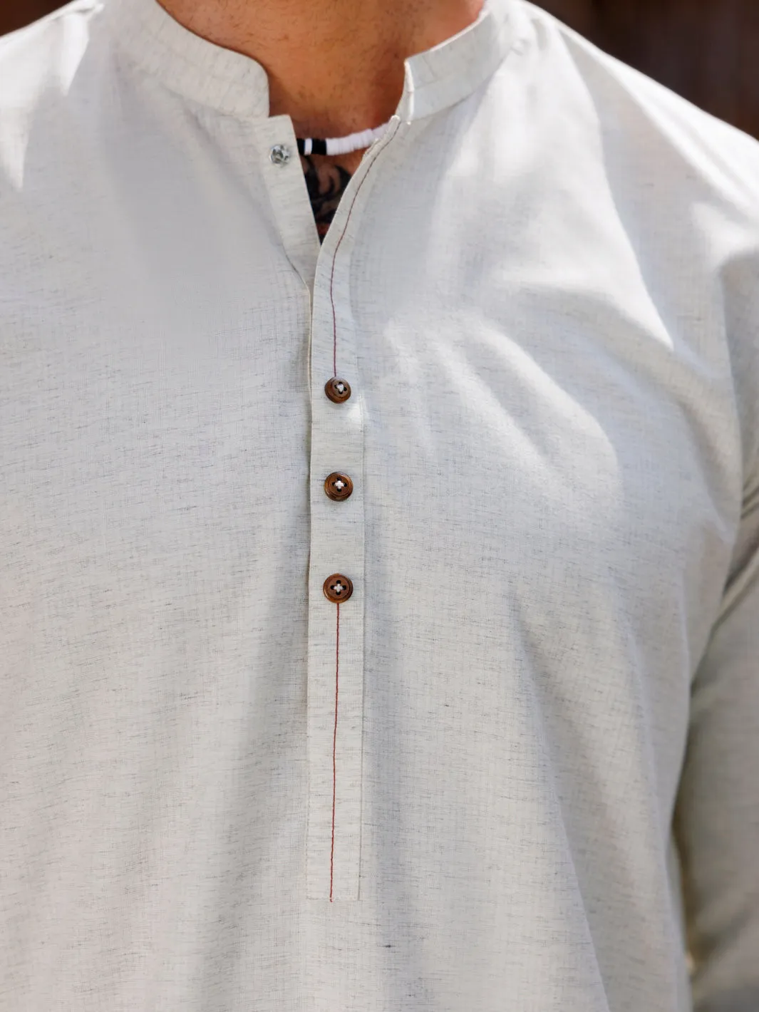 CREAM BLENDED KURTA | AL-K-1223/AM-6194D sold by Junaid Jamshed product image thumbnail 3