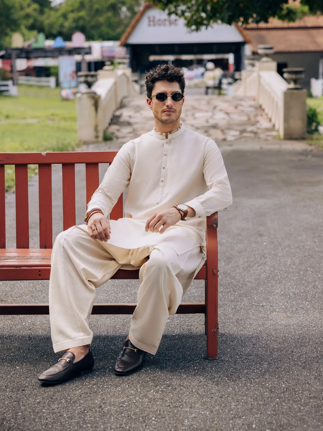 BEIGE BLENDED KAMEEZ SHALWAR | AL-KS-3105/AM-6199A sold by Junaid Jamshed product image thumbnail 5