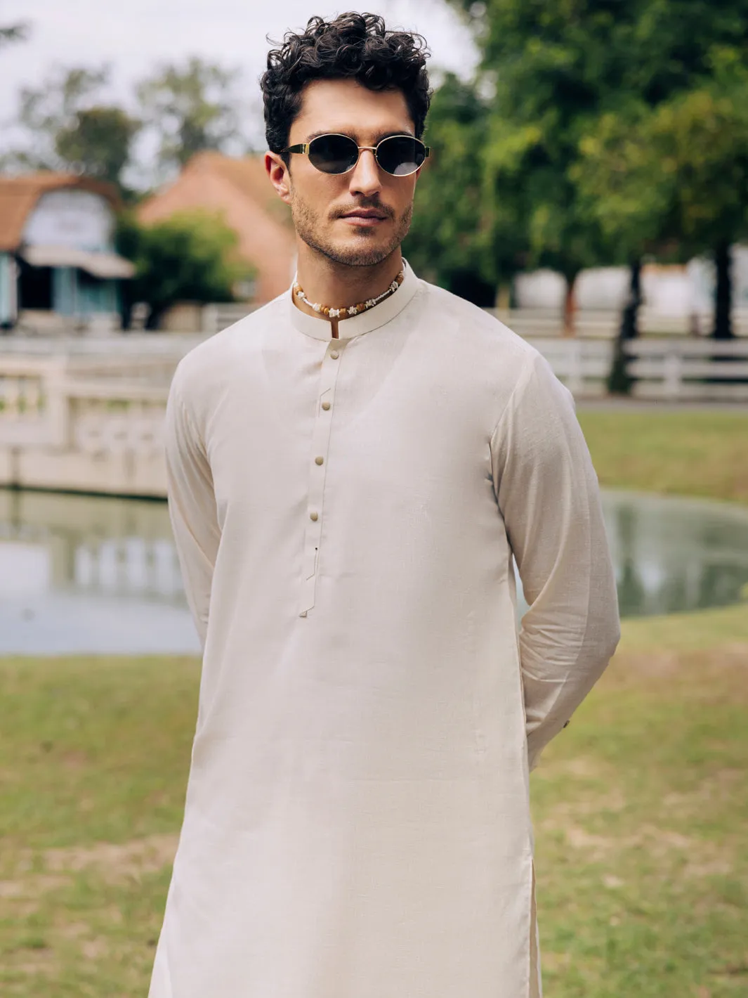 BEIGE BLENDED KAMEEZ SHALWAR | AL-KS-3105/AM-6199A sold by Junaid Jamshed product image thumbnail 2