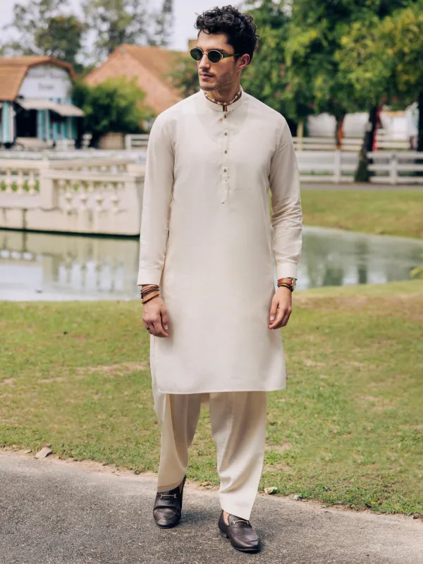 BEIGE BLENDED KAMEEZ SHALWAR | AL-KS-3105/AM-6199A sold by Junaid Jamshed