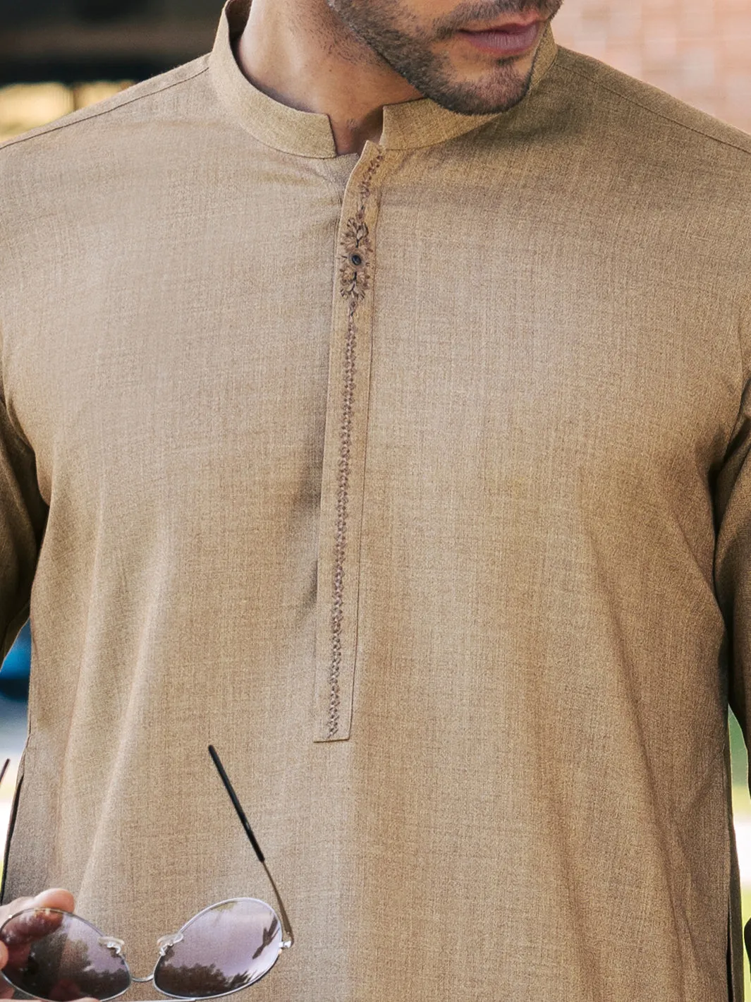 BEIGE BLENDED KAMEEZ SHALWAR | AL-KS-3154/AM-6264B sold by Junaid Jamshed product image thumbnail 2