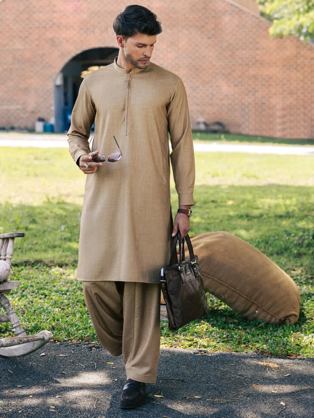 BEIGE BLENDED KAMEEZ SHALWAR | AL-KS-3154/AM-6264B sold by Junaid Jamshed