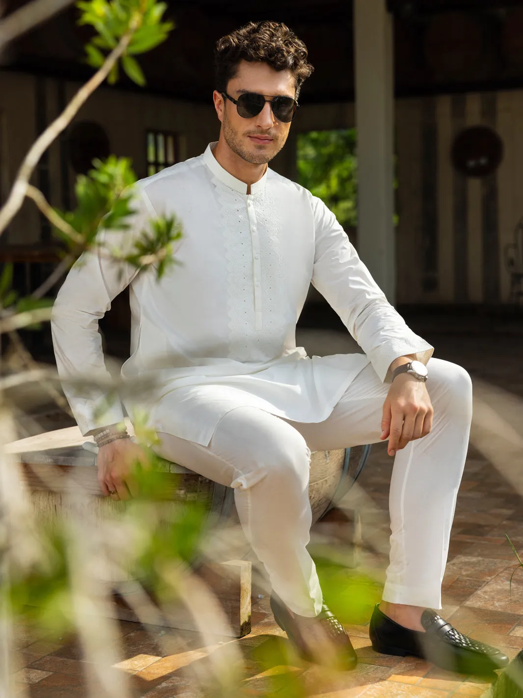 OFF WHITE COTTON KURTA TROUSERS | AL-KT-3059/AM-6219A sold by Junaid Jamshed product image thumbnail 4