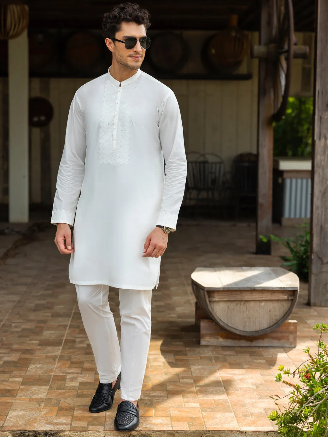 OFF WHITE COTTON KURTA TROUSERS | AL-KT-3059/AM-6219A sold by Junaid Jamshed