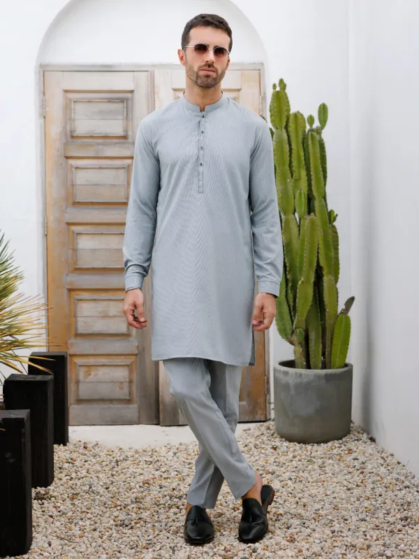 GREY BLENDED KURTA TROUSERS | AL-KT-3090/AM-6212A sold by Junaid Jamshed