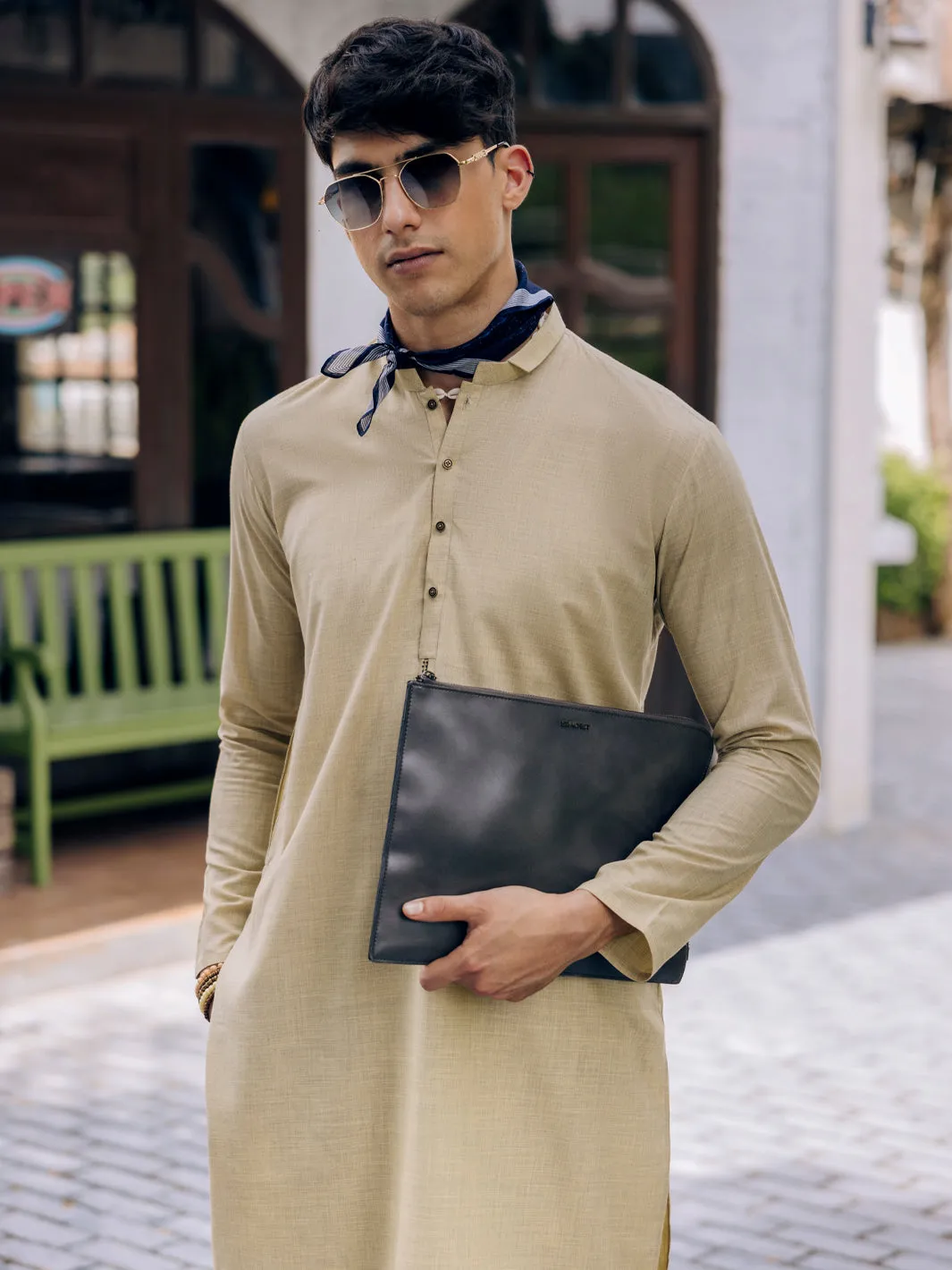 BEIGE BLENDED KURTA TROUSERS | AL-KT-3120/AM-6213B sold by Junaid Jamshed product image thumbnail 2