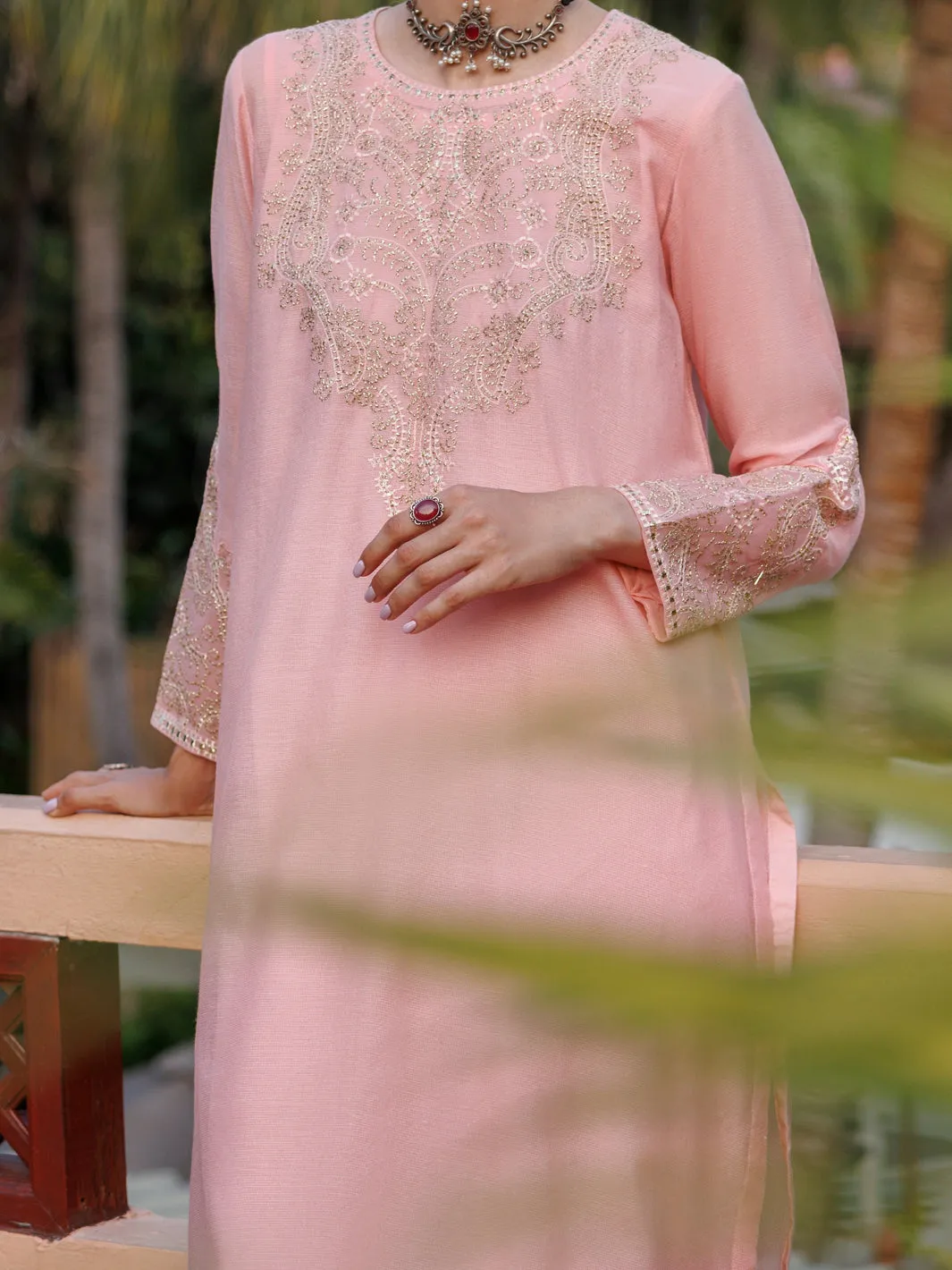 PINK KHADDI NET KURTI | AL-LK-1034/AM-3146A sold by Junaid Jamshed product image thumbnail 5