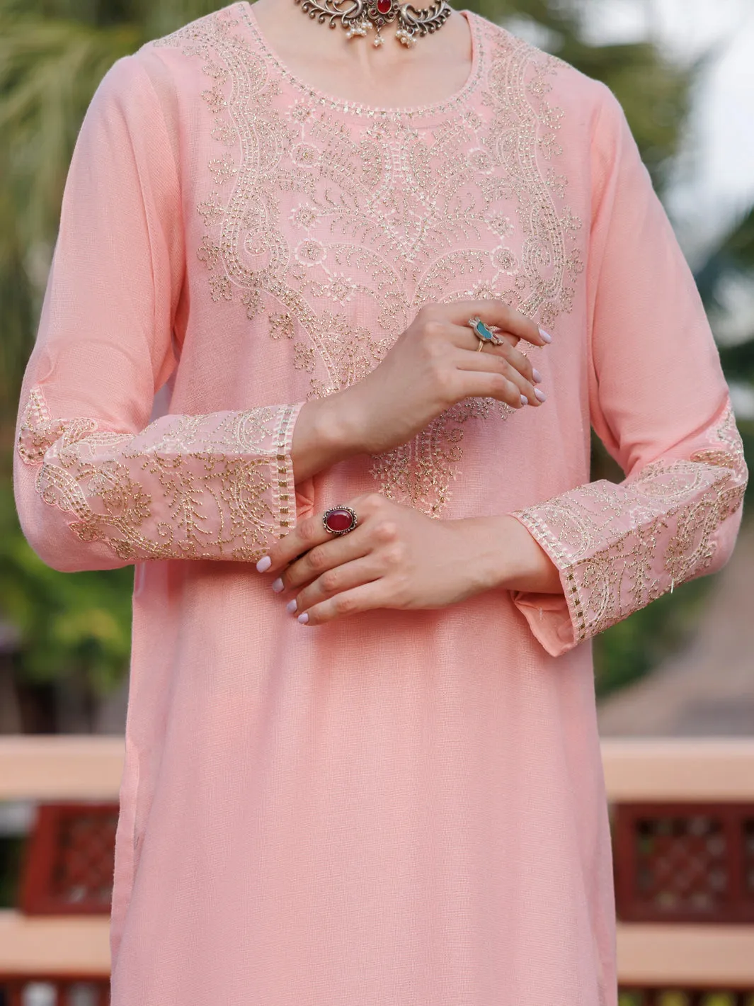 PINK KHADDI NET KURTI | AL-LK-1034/AM-3146A sold by Junaid Jamshed product image thumbnail 3