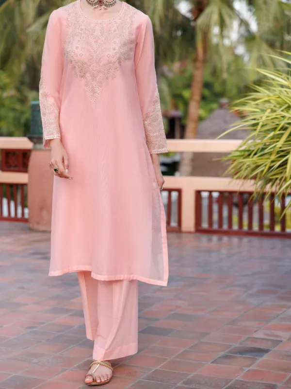 PINK KHADDI NET KURTI | AL-LK-1034/AM-3146A sold by Junaid Jamshed