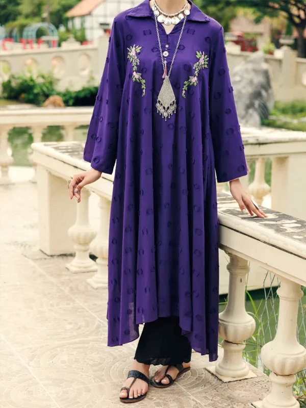 PURPLE COTTON DOBBY KURTI | AL-LK-1046/FB-1046A sold by Junaid Jamshed