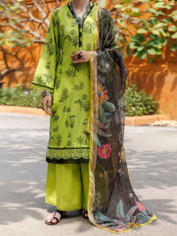 LIME GREEN JACQUARD 3PC UNSTITCHED | ALP-3PS-2010 FB-2010A sold by Junaid Jamshed