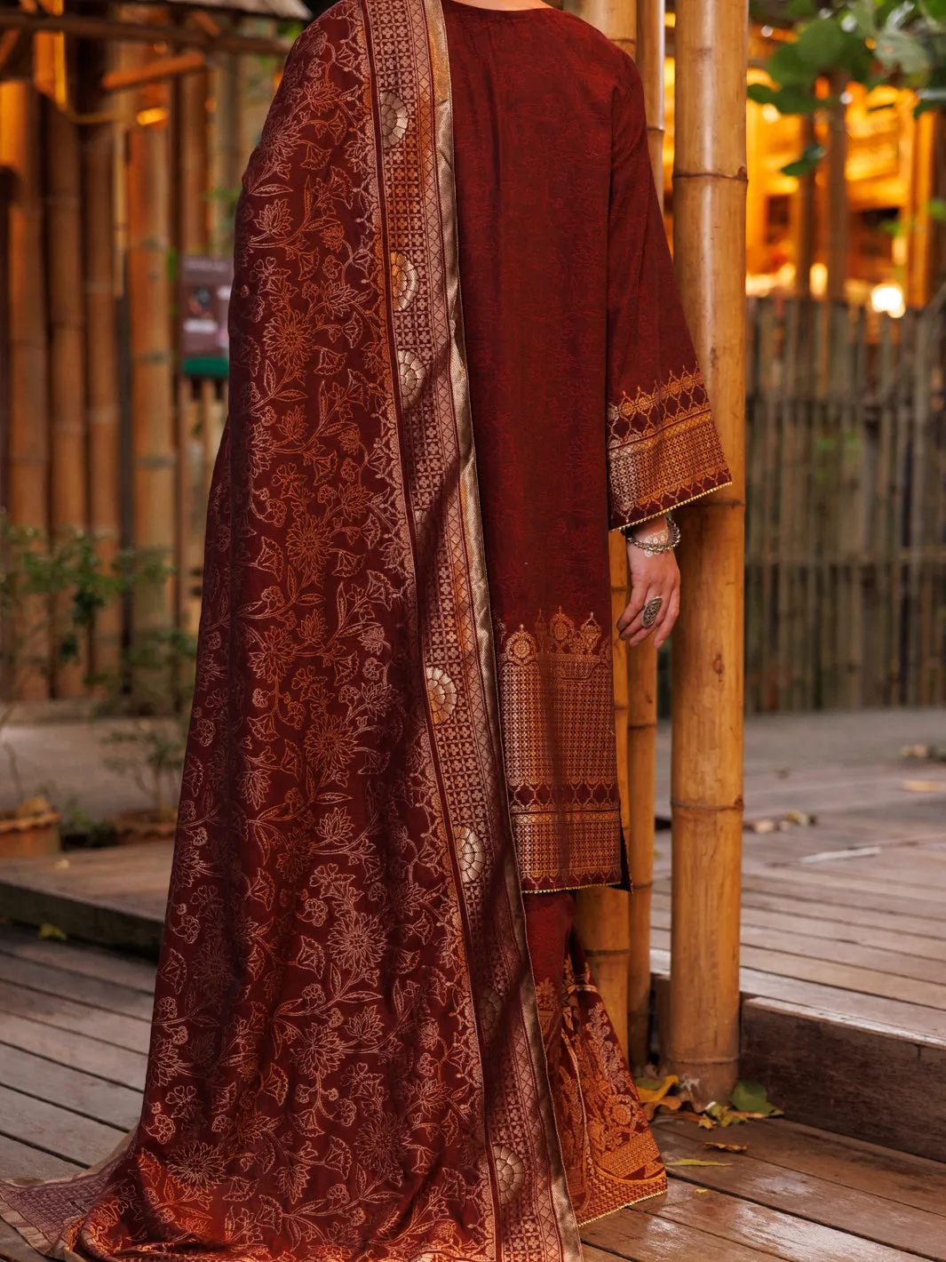 MAROON YARN DYED JACQUARD 3PC STITCHED | ALP-3PS-2020/S FB-2020A sold by Junaid Jamshed product image thumbnail 2