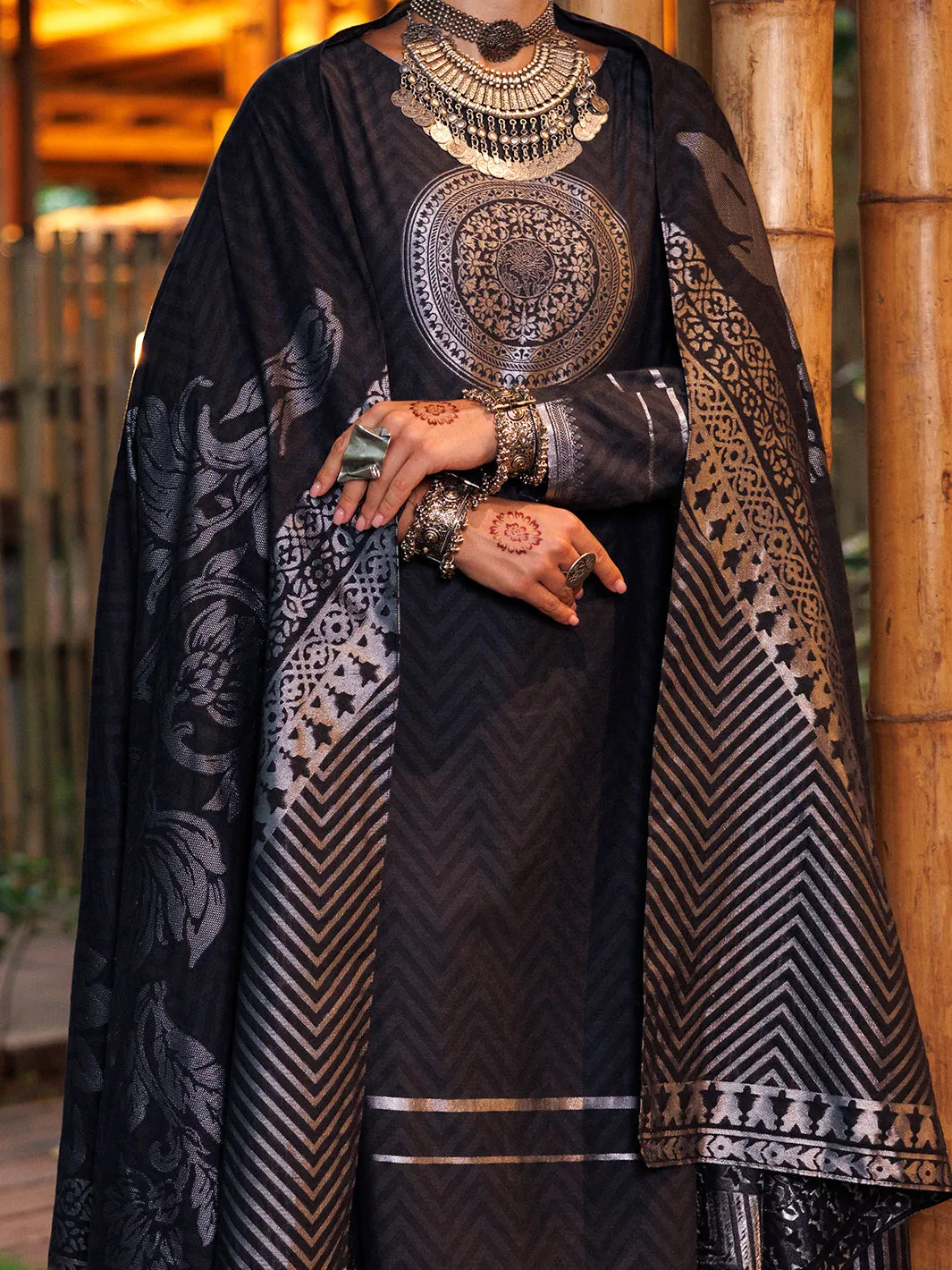 CHARCOAL GREY YARN DYED JACQUARD 3PC UNSTITCHED | ALP-3PS-2022 FB-2022A sold by Junaid Jamshed product image thumbnail 3