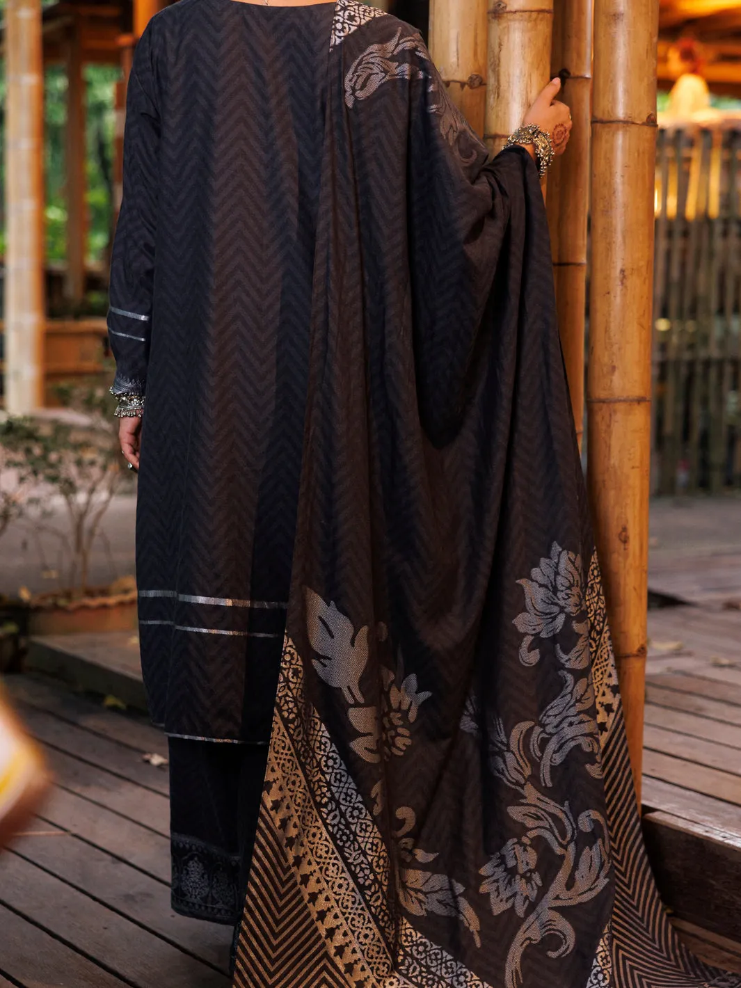 CHARCOAL GREY YARN DYED JACQUARD 3PC UNSTITCHED | ALP-3PS-2022 FB-2022A sold by Junaid Jamshed product image thumbnail 2