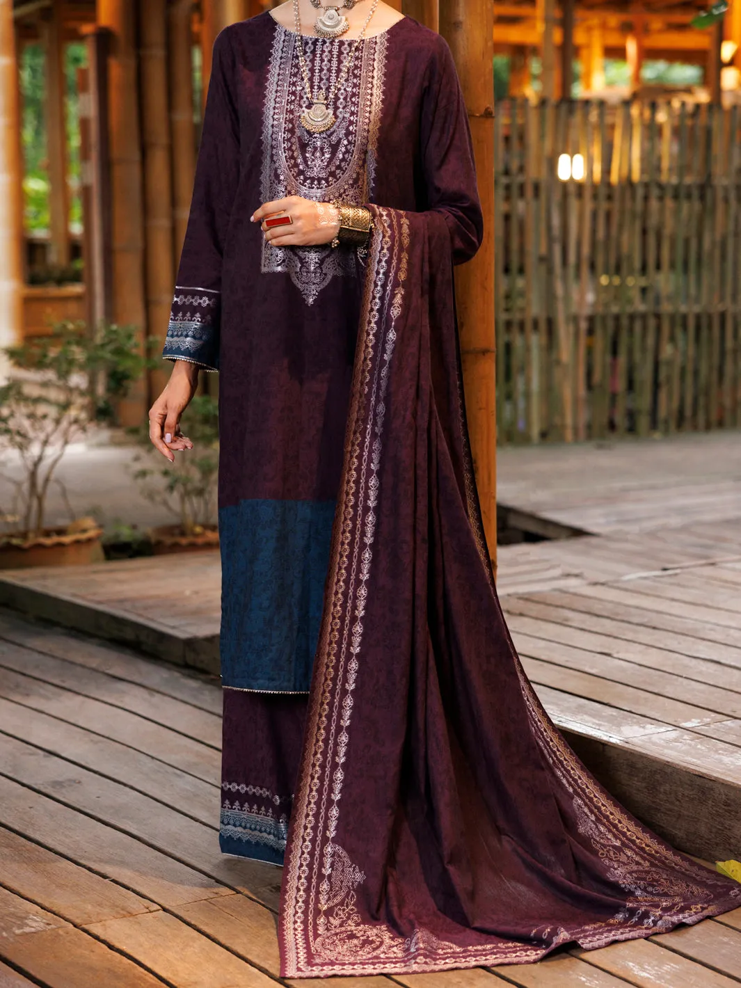 PURPLE YARN DYED JACQUARD 3PC UNSTITCHED | ALP-3PS-2024 FB-2024A sold by Junaid Jamshed