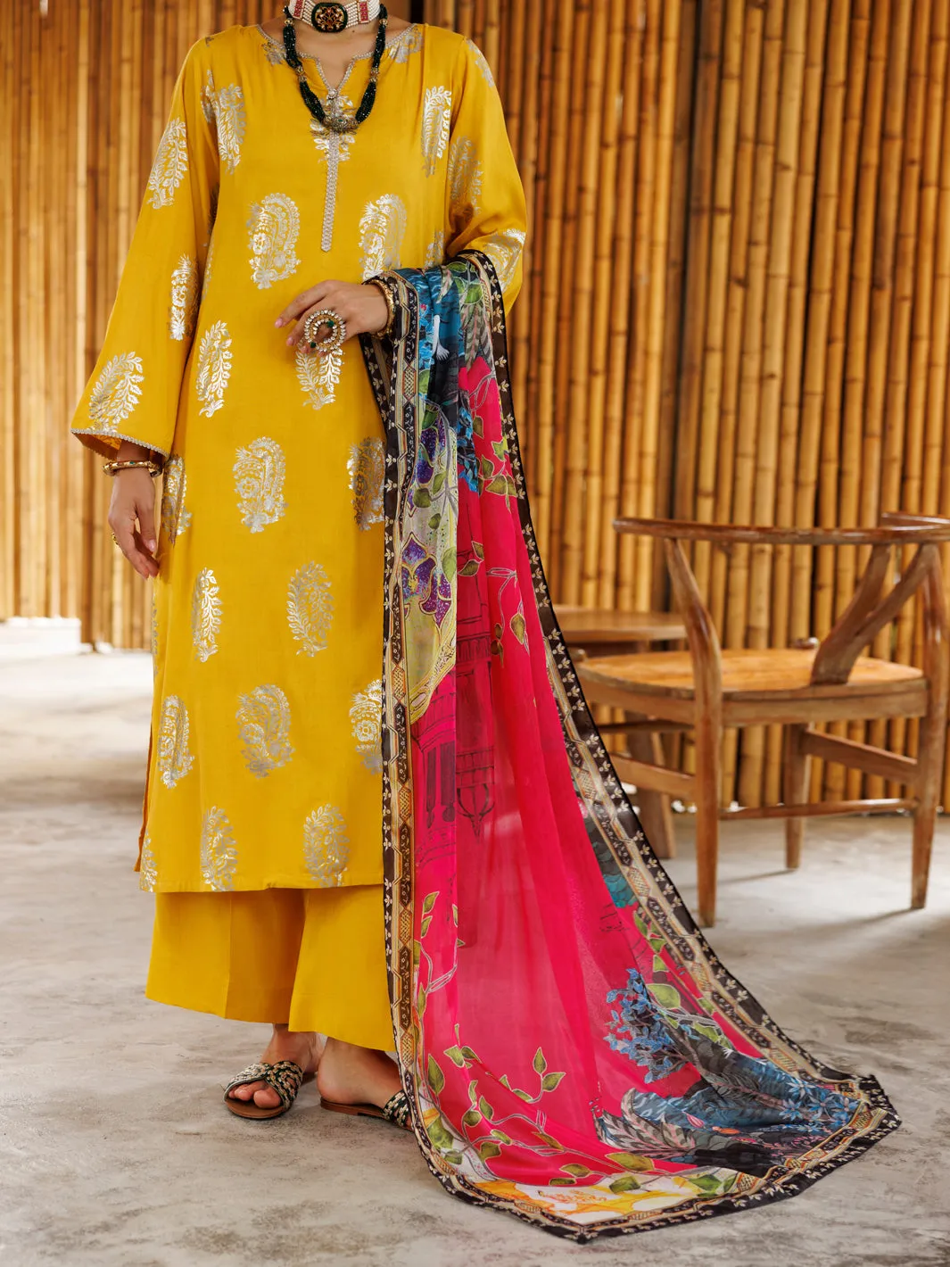YELLOW 3PC UNSTITCHED | ALP-3PS-2042 FB-2042A sold by Junaid Jamshed