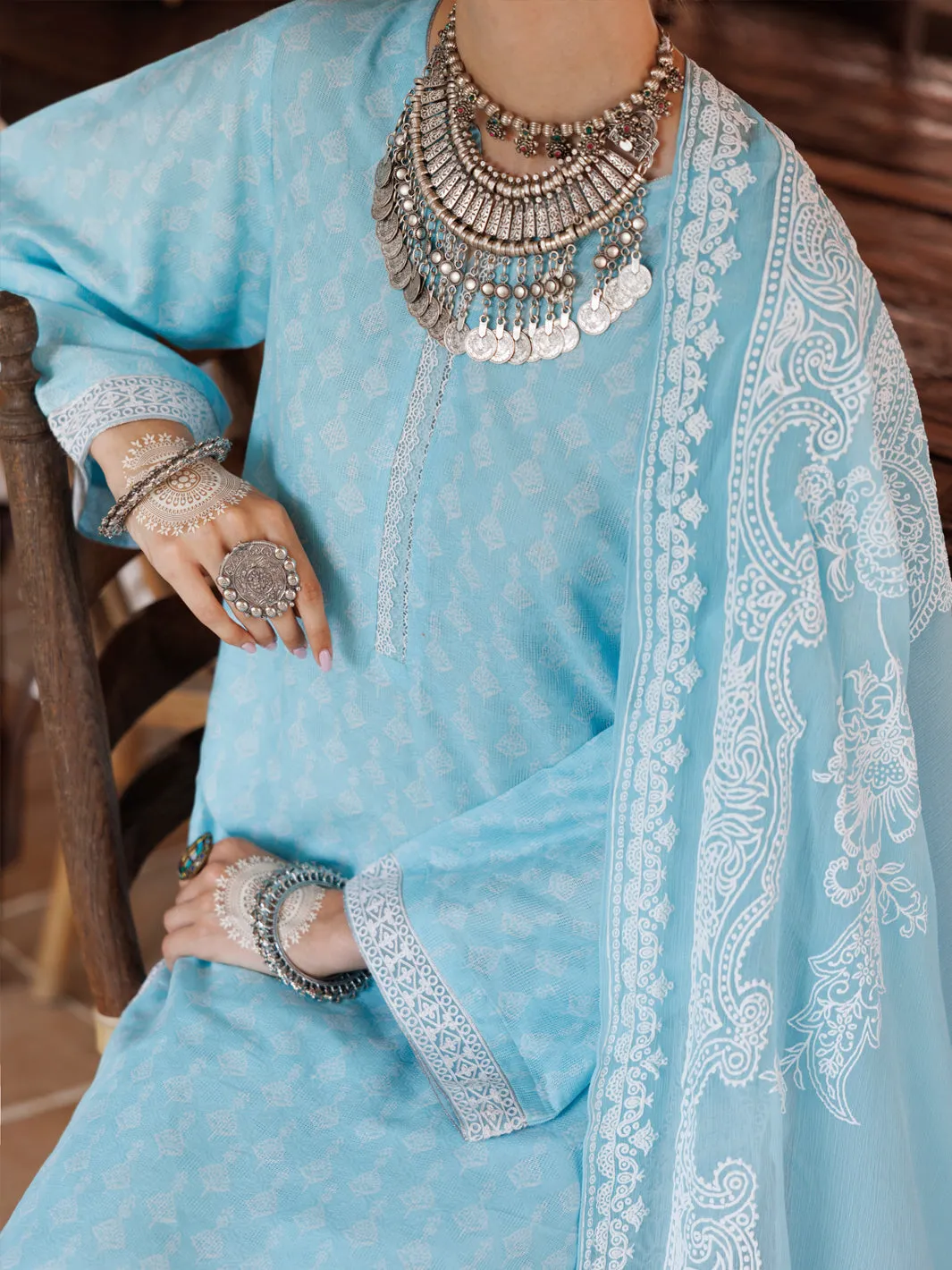 ICE BLUE COTTON DOBBY 3PC UNSTITCHED | ALP-3PS-2045 FB-2045A sold by Junaid Jamshed product image thumbnail 3