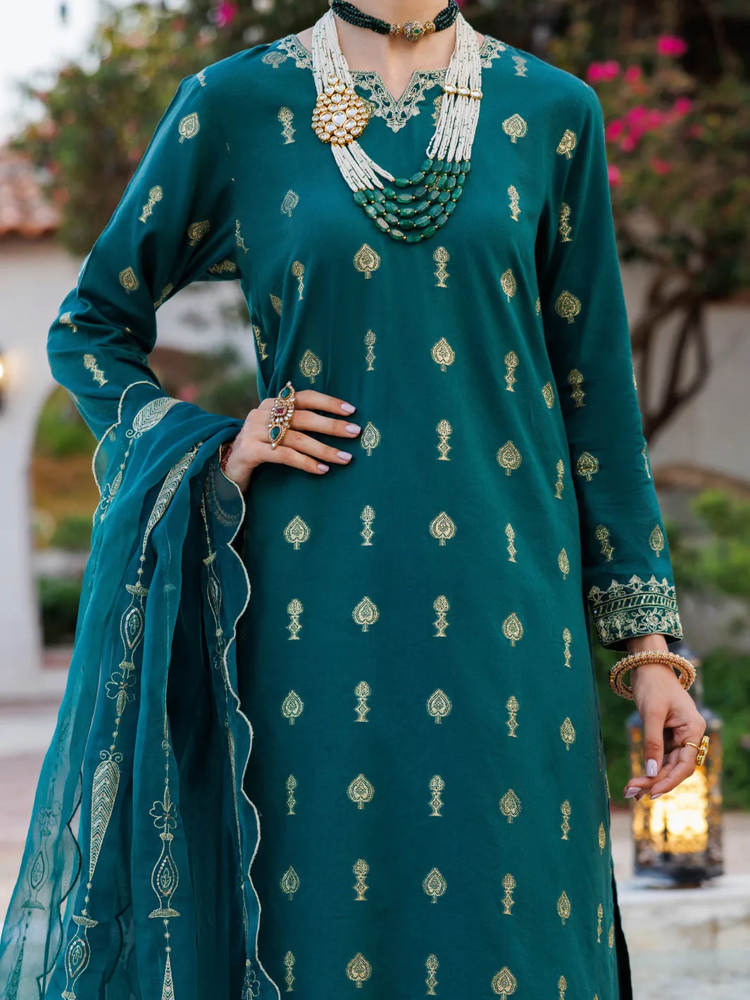 GREEN VISCOSE JACQUARD 3PC STITCHED | ALP-3PS-2053/S FB-2053A sold by Junaid Jamshed product image thumbnail 3