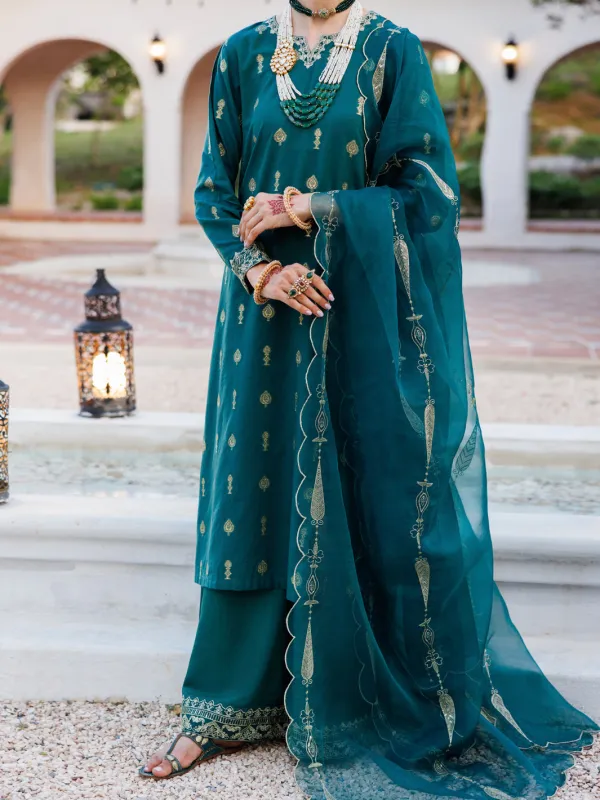 GREEN VISCOSE JACQUARD 3PC STITCHED | ALP-3PS-2053/S FB-2053A sold by Junaid Jamshed