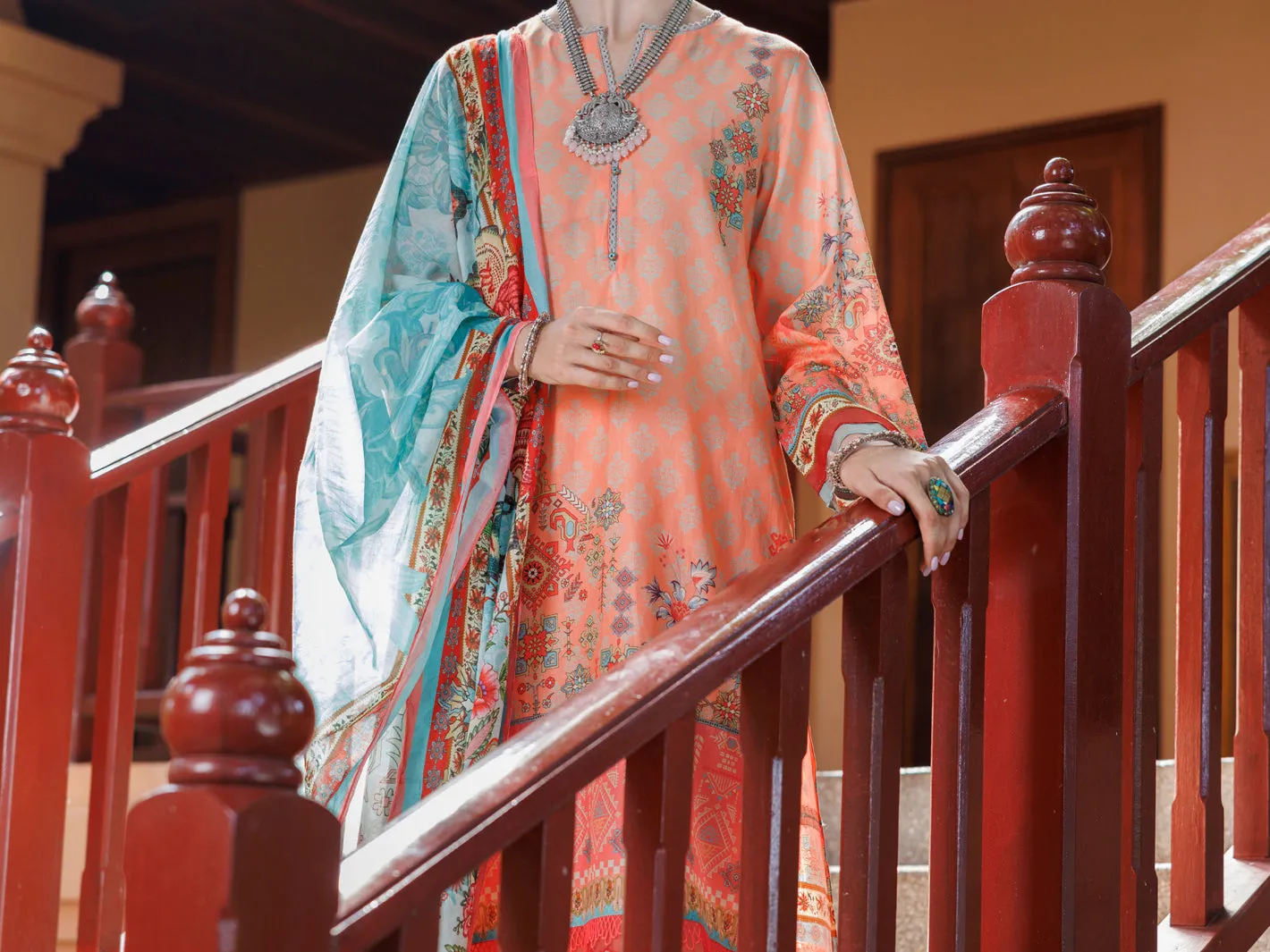 PEACH LAWN 3PC STITCHED | ALP-3PS-2097/S FB-2097A sold by Junaid Jamshed product image thumbnail 4