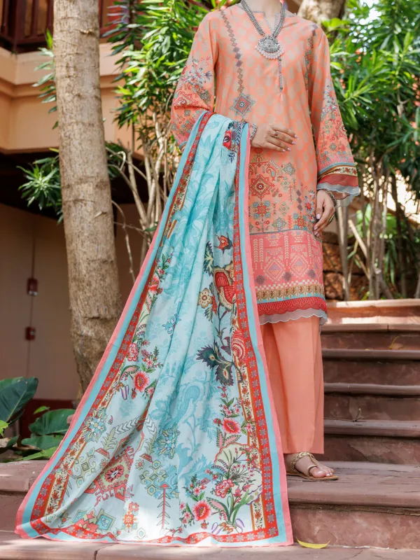 PEACH LAWN 3PC STITCHED | ALP-3PS-2097/S FB-2097A sold by Junaid Jamshed