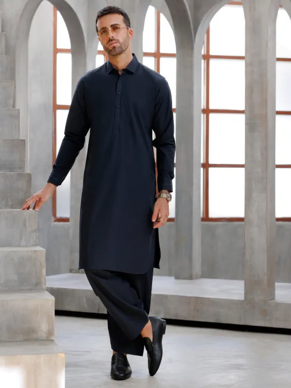 CHARCOAL GREY COTTON KAMEEZ SHALWAR | ALWA-KS-487/AM-6224C sold by Junaid Jamshed