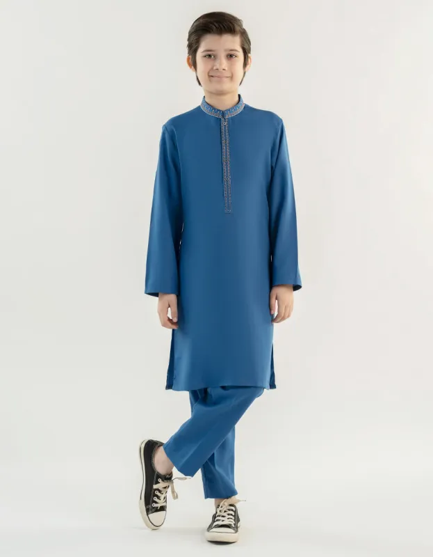 BLUE BLENDED KURTA TROUSERS | JCKP-A-39184/S24/JJ9481-SF sold by Junaid Jamshed