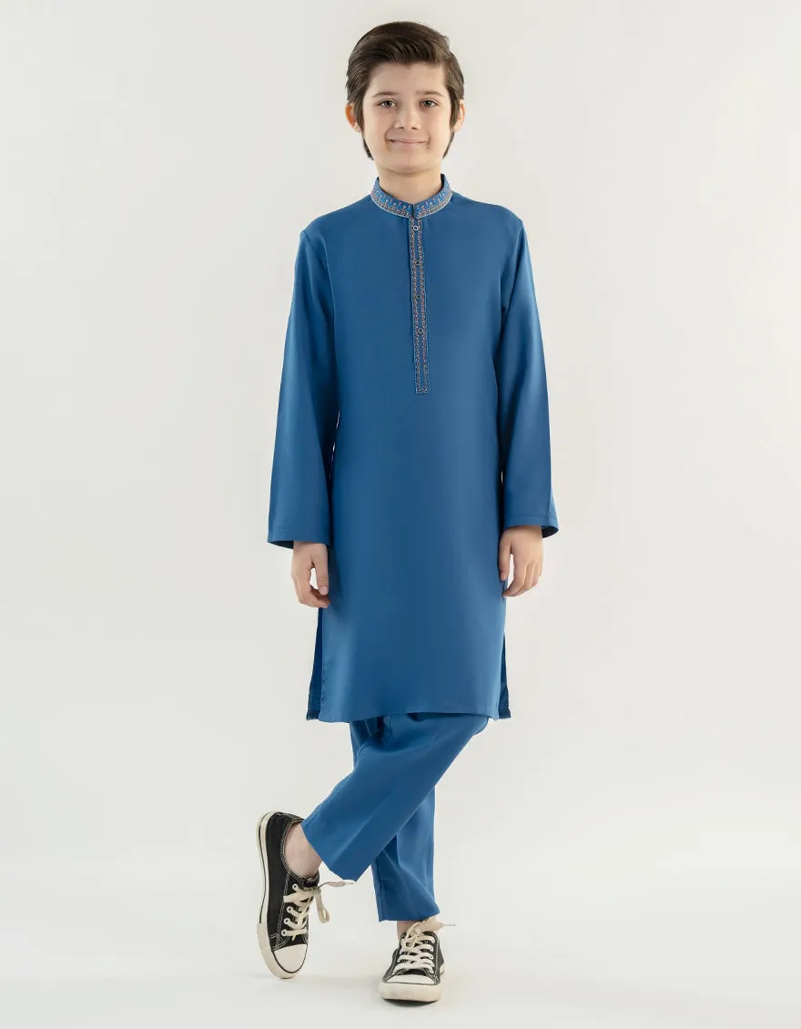 BLUE BLENDED KURTA TROUSERS | JCKP-A-39184/S24/JJ9481-SF sold by Junaid Jamshed