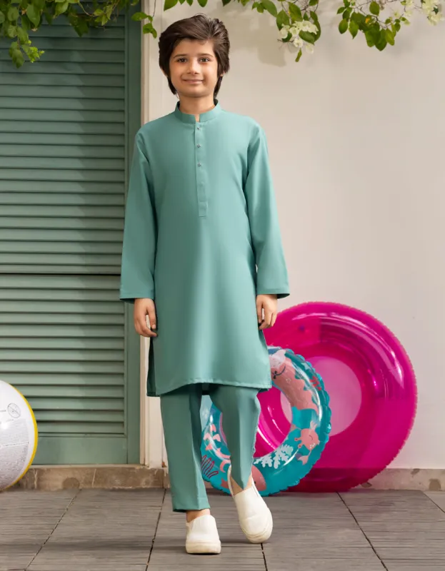GREEN BLENDED KURTA TROUSERS | JCKP-A-39275/S25/JJ9363-PN sold by Junaid Jamshed