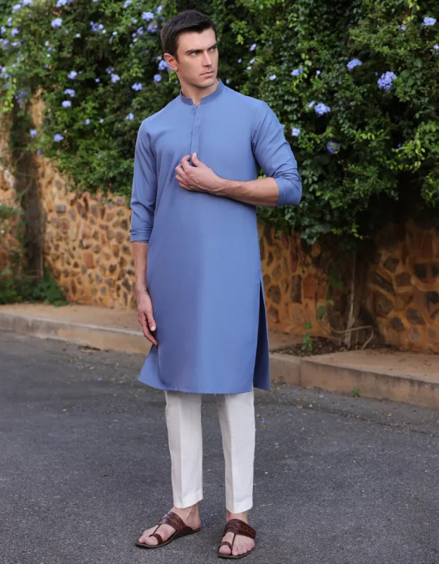 BLUE BLENDED KURTA | JJK-A-33059/S25/JJ9360-SF sold by Junaid Jamshed