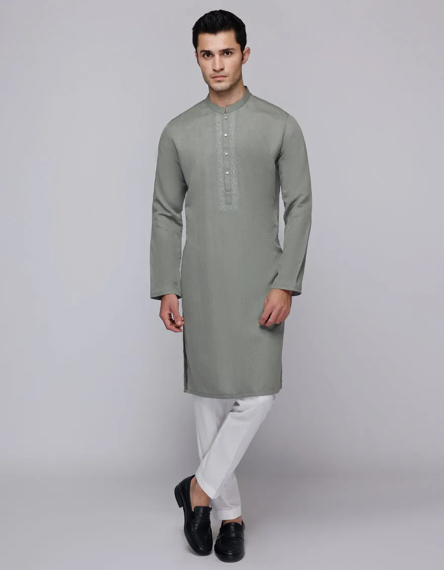 GREEN BLENDED KURTA | JJK-A-33113/S25/JJ9413-SF sold by Junaid Jamshed