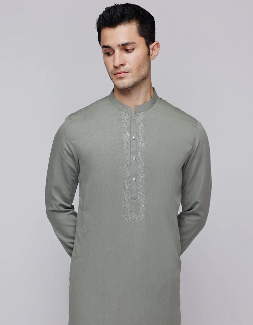 GREEN BLENDED KURTA | JJK-A-33113/S25/JJ9413-SF sold by Junaid Jamshed product image thumbnail 2