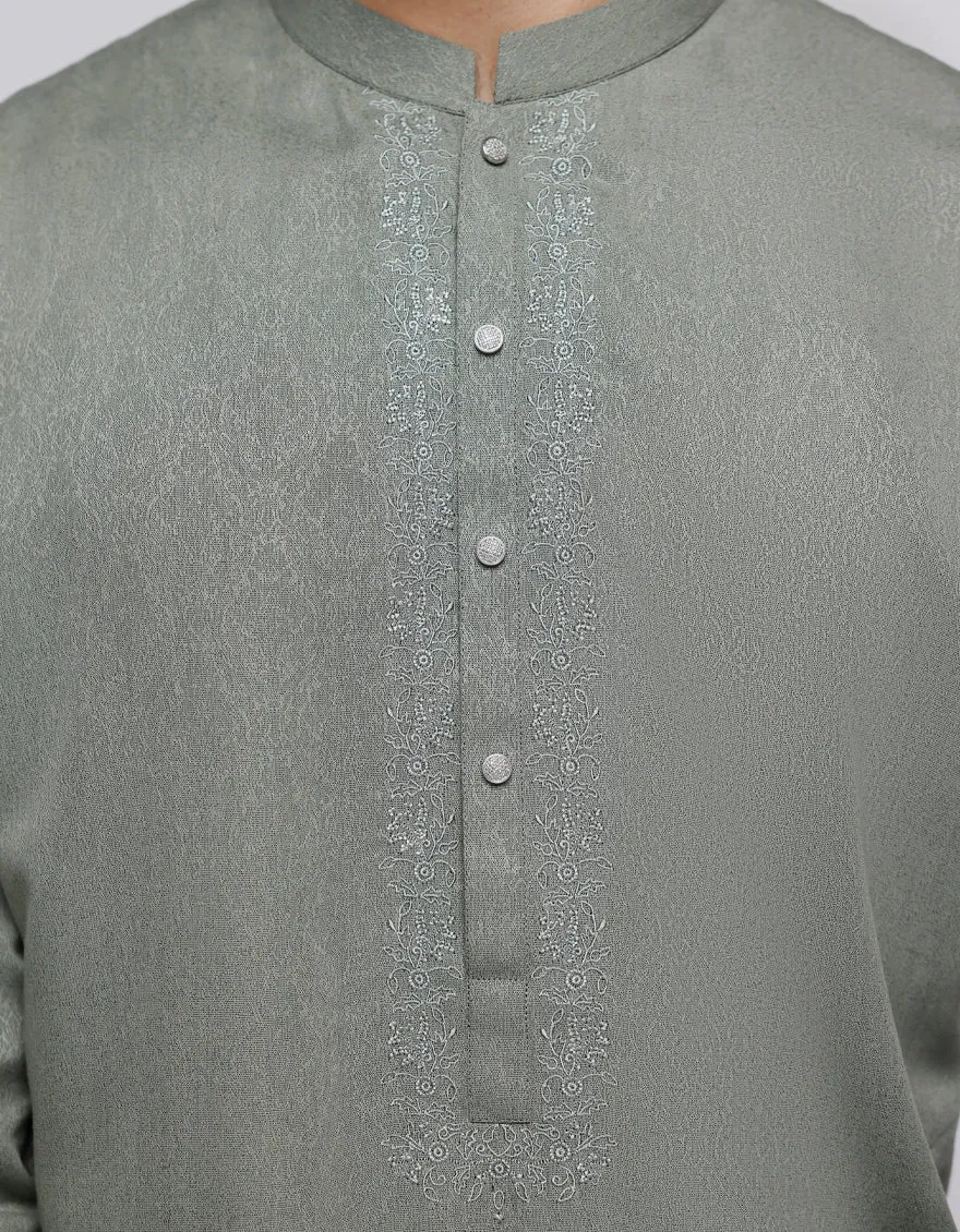 GREEN BLENDED KURTA | JJK-A-33113/S25/JJ9413-SF sold by Junaid Jamshed product image thumbnail 3