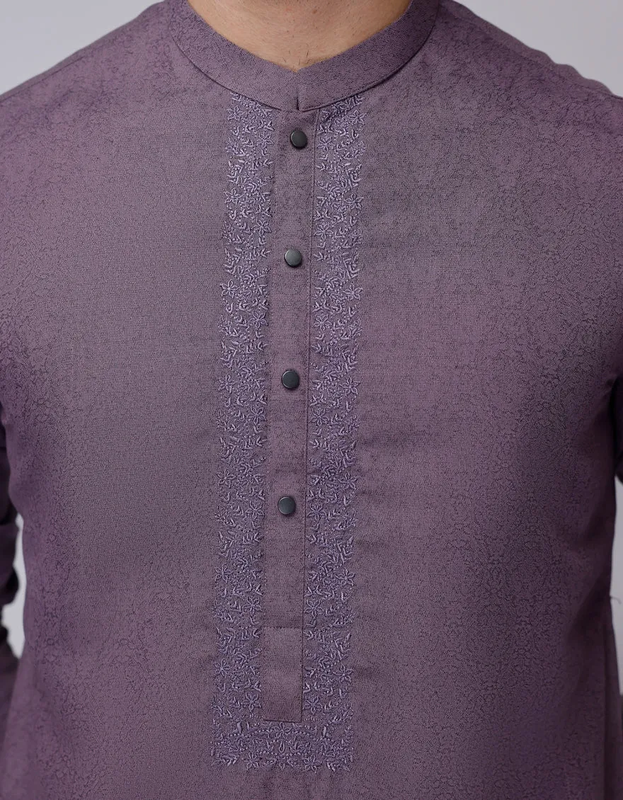 PURPLE BLENDED KURTA | JJK-A-33114/S25/JJ9413-SF sold by Junaid Jamshed product image thumbnail 3