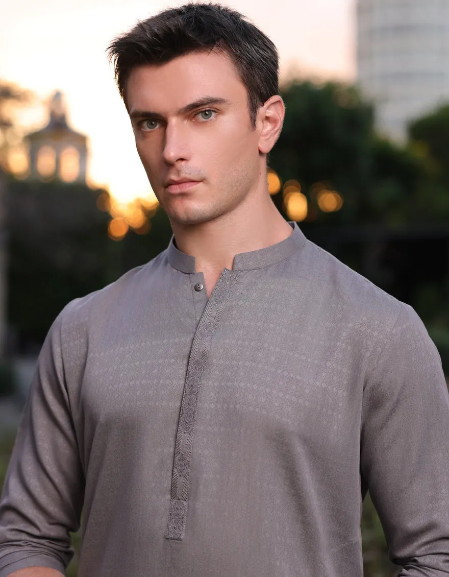 GREY BLENDED KURTA | JJK-A-33149/S25/JJ9414-SF sold by Junaid Jamshed product image thumbnail 4