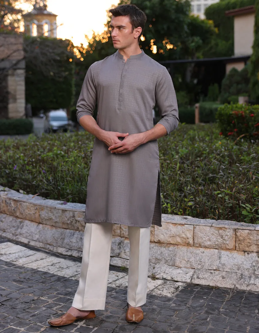 GREY BLENDED KURTA | JJK-A-33149/S25/JJ9414-SF sold by Junaid Jamshed
