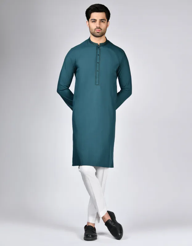 GREEN BLENDED KURTA | JJK-A-33151/S24/JJ9571-SF sold by Junaid Jamshed