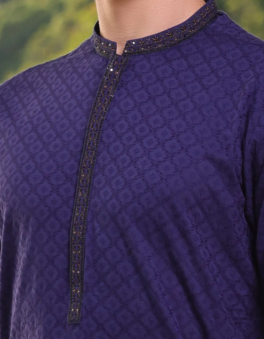 BLUE COTTON KURTA | JJK-A-34890/S25/JJ9212-FL sold by Junaid Jamshed product image thumbnail 3