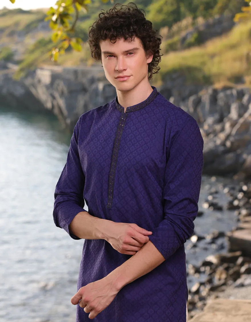 BLUE COTTON KURTA | JJK-A-34890/S25/JJ9212-FL sold by Junaid Jamshed product image thumbnail 4