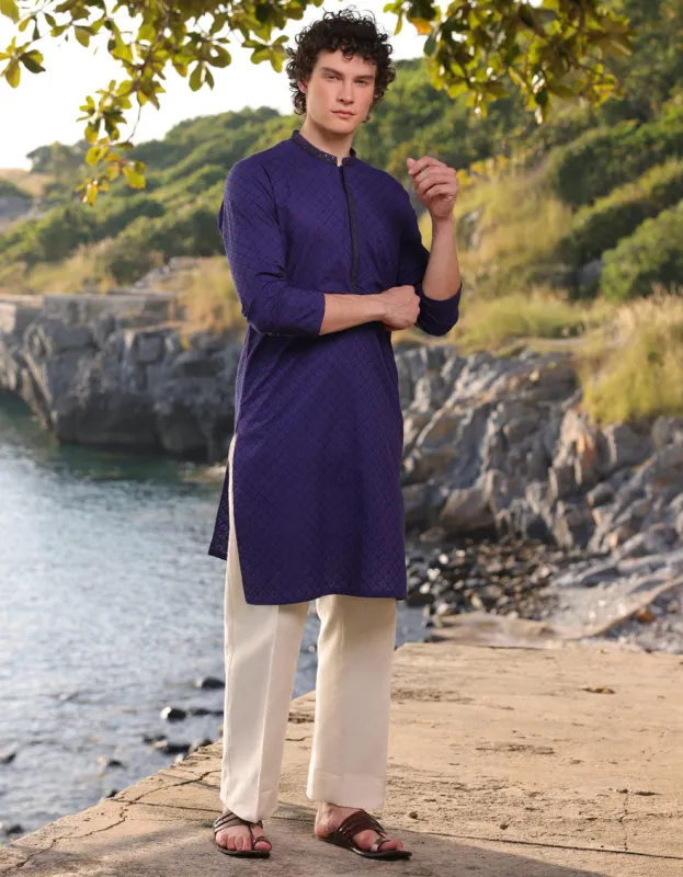 BLUE COTTON KURTA | JJK-A-34890/S25/JJ9212-FL sold by Junaid Jamshed