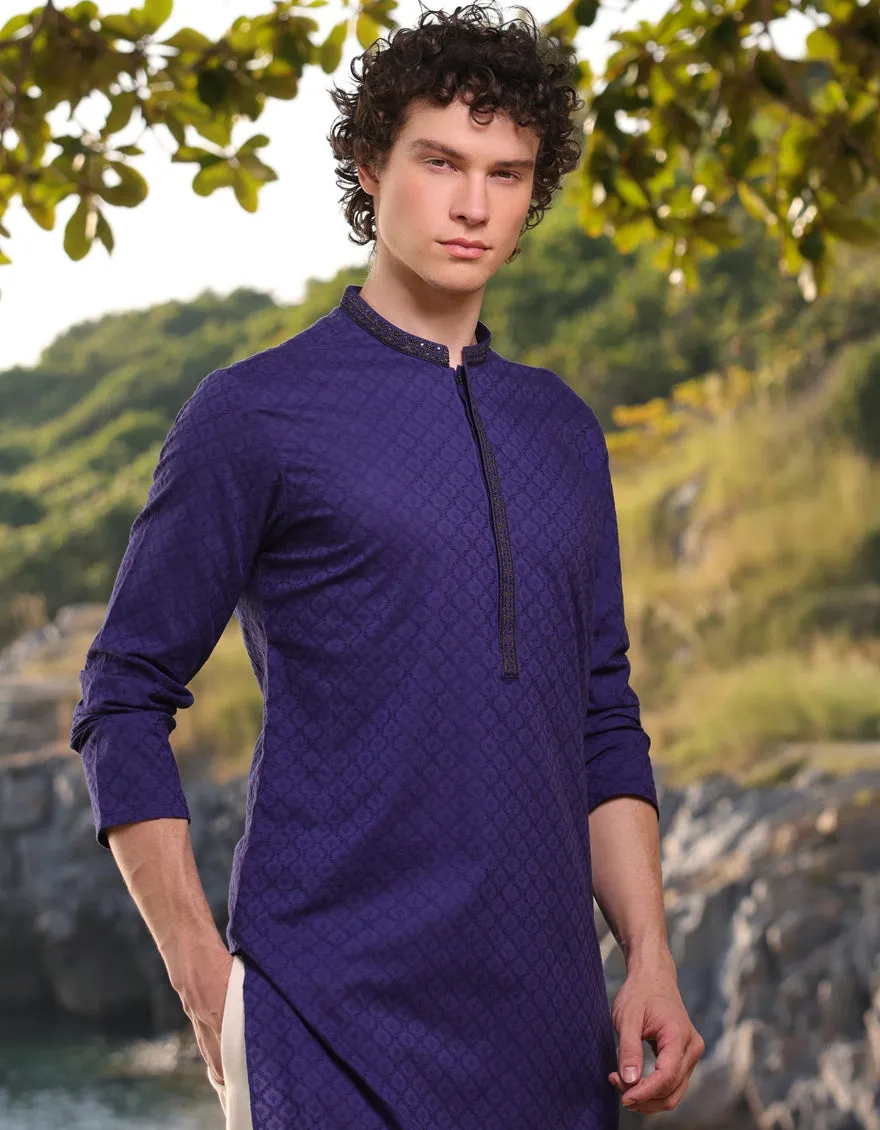 BLUE COTTON KURTA | JJK-A-34890/S25/JJ9212-FL sold by Junaid Jamshed product image thumbnail 2